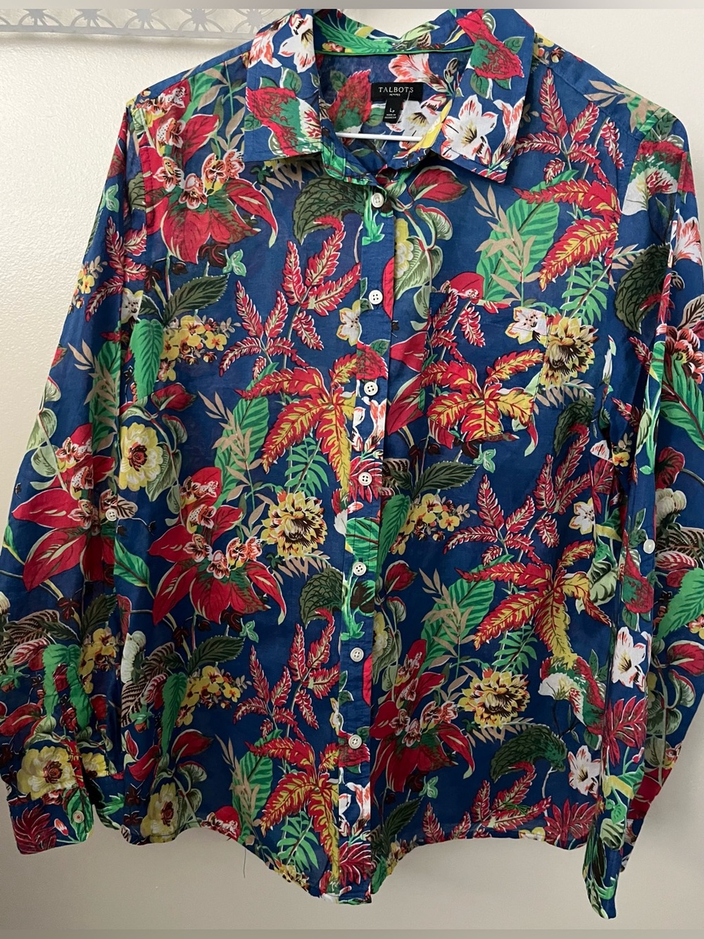 Talbots Tropical Floral Button Up Shirt Large Petite